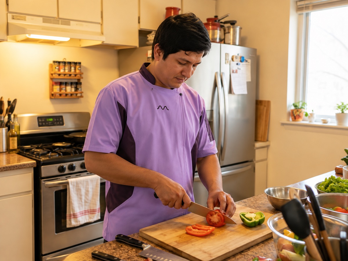 An M cook at work in a home kitchen